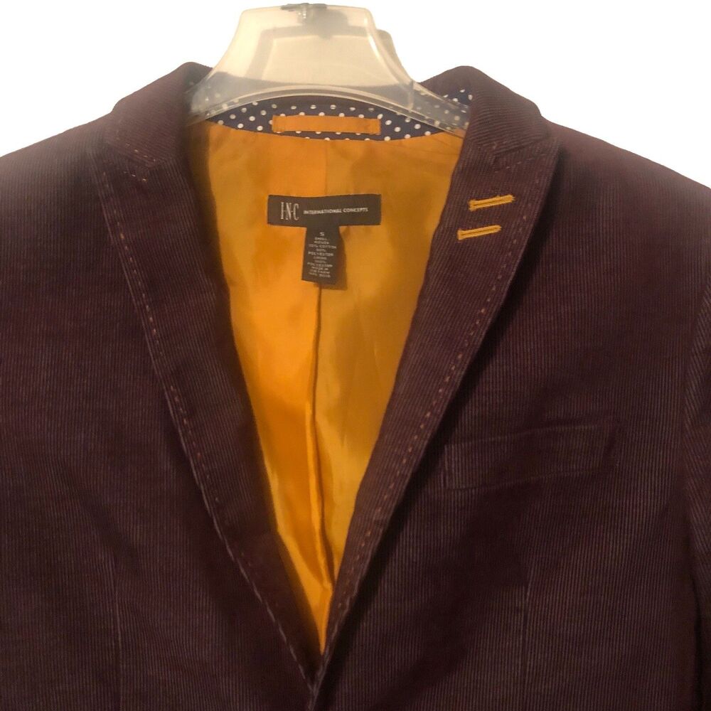 INC Mens Pin Cord Blazer S Chocolate Brown Sport Coat Single-Vent Classic - Picture 3 of 4